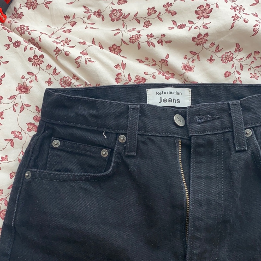 Black raw hem reformation jeans